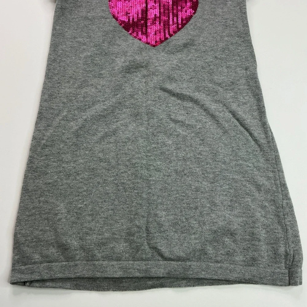 The Children's Place Grey Sweater Dress Kids 5/6 Pink Sequin Heart Short Slv